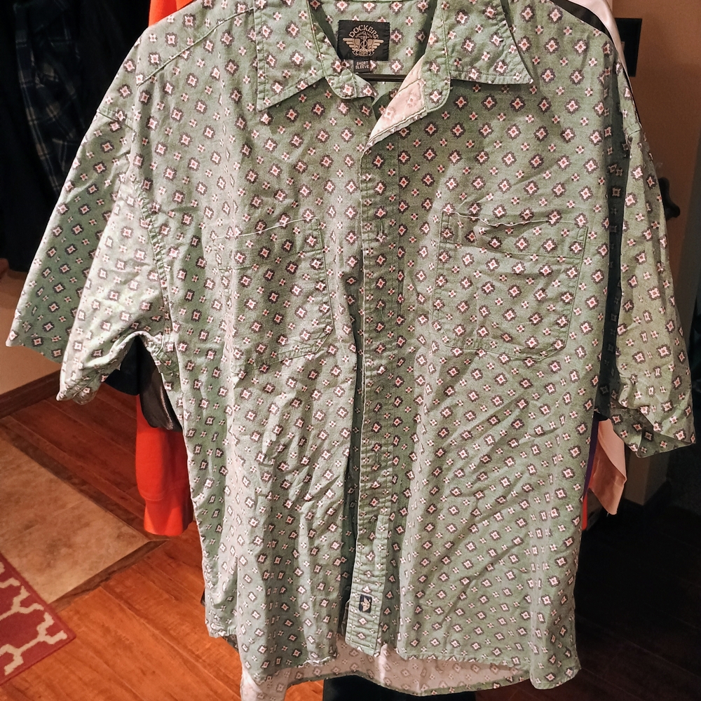 Dockers Green Geometric Pattern Short Sleeve Button-Down Casual Shirt